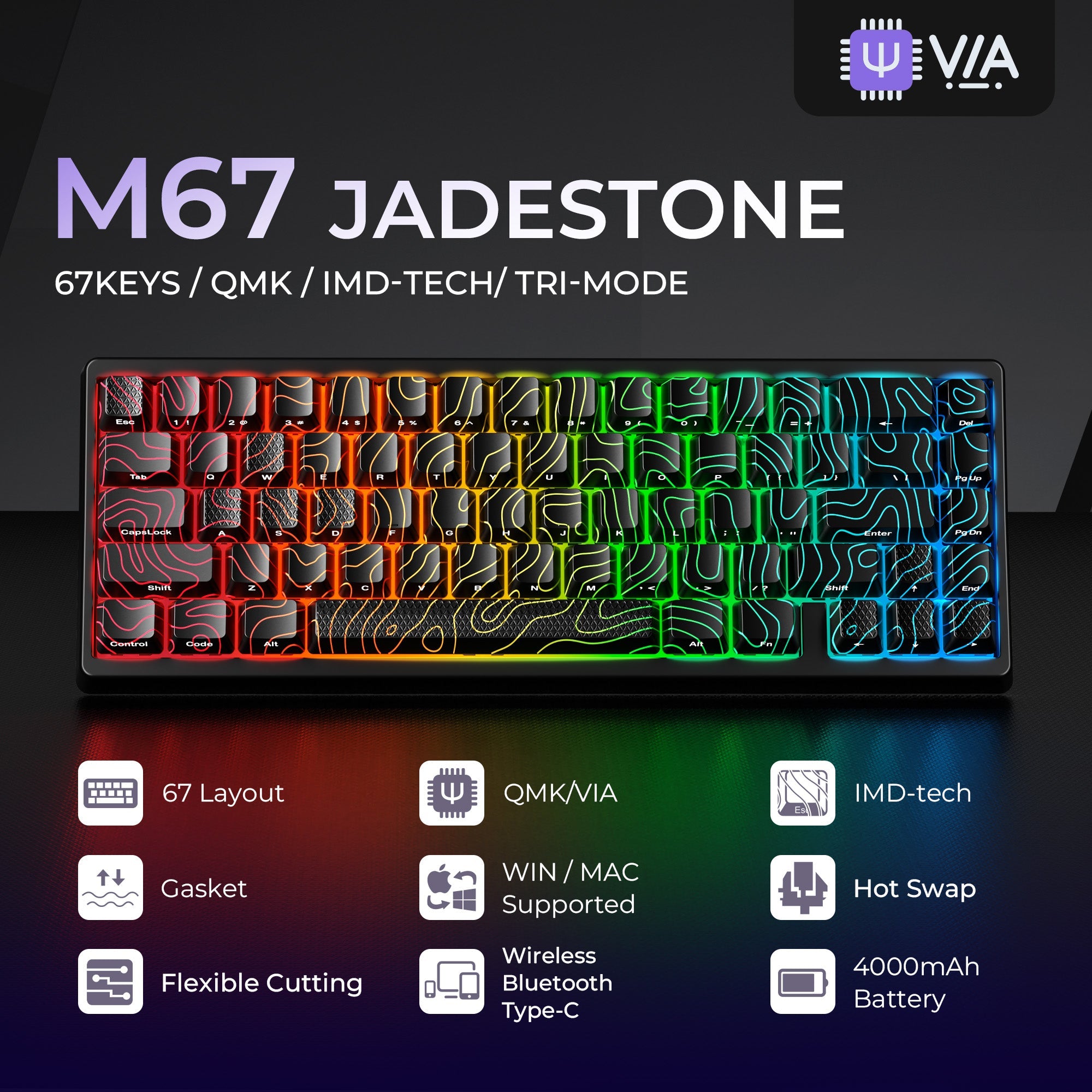 XVX M67 JadeStone Mechanical Keyboard (Interstellar Black)