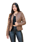 Woman Fashion Hooded Faux Leather Jacket