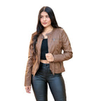 Woman Fashion Hooded Faux Leather Jacket