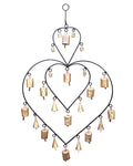 Double Heart Chime hanging brass bells for wall decor