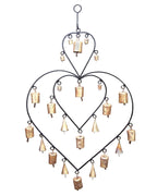 Double Heart Chime hanging brass bells for wall decor